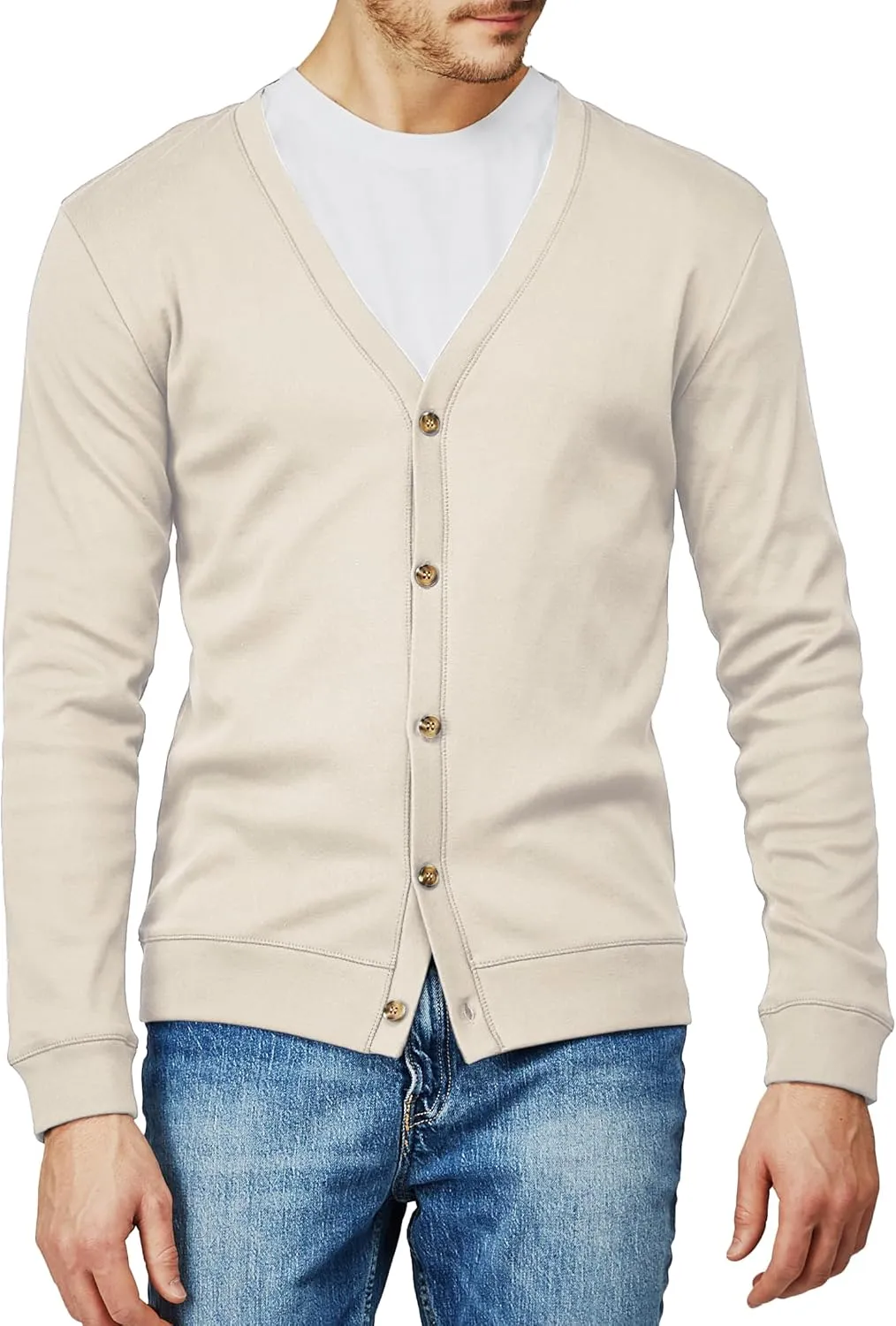 H2H Mens Casual Slim Fit Cardigans V-Neck Basic Designed Long Sleeve Button Down