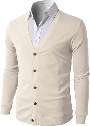H2H Mens Casual Slim Fit Cardigans V-Neck Basic Designed Long Sleeve Button Down