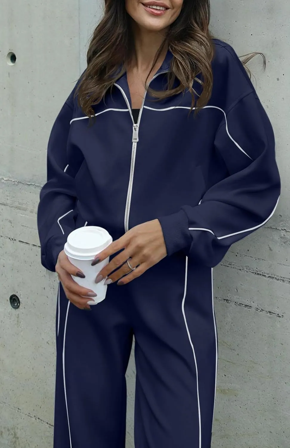 HAEOF Women 2 Piece Sweatsuit 2025 Fall Outfits Long Sleeve Zip Up Sweatshirt Jogger Pants Machting Lounge Sets Tracksuit