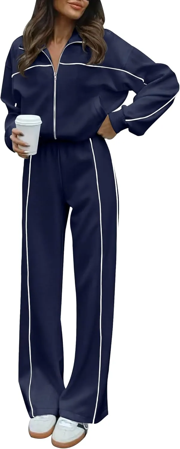 HAEOF Women 2 Piece Sweatsuit 2025 Fall Outfits Long Sleeve Zip Up Sweatshirt Jogger Pants Machting Lounge Sets Tracksuit