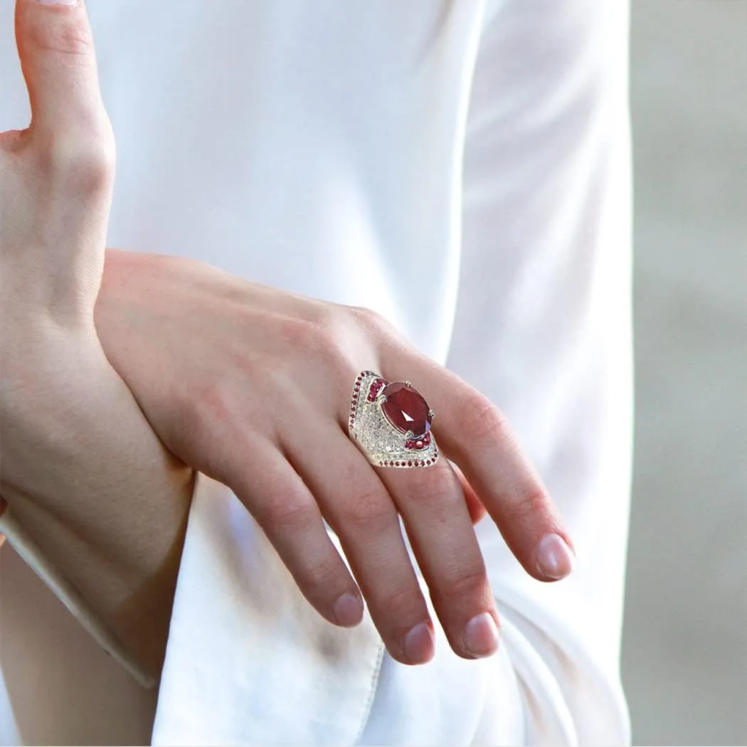 HAIXIAN Red Gemstone Ring for Women,Platinum Plated Crystal Ring Jewelry for Her