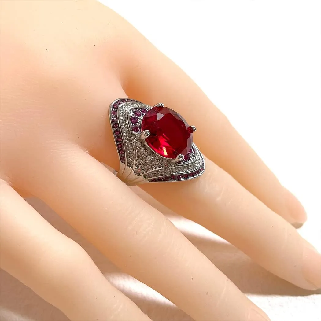 HAIXIAN Red Gemstone Ring for Women,Platinum Plated Crystal Ring Jewelry for Her