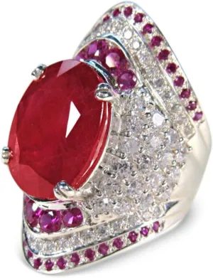 HAIXIAN Red Gemstone Ring for Women,Platinum Plated Crystal Ring Jewelry for Her