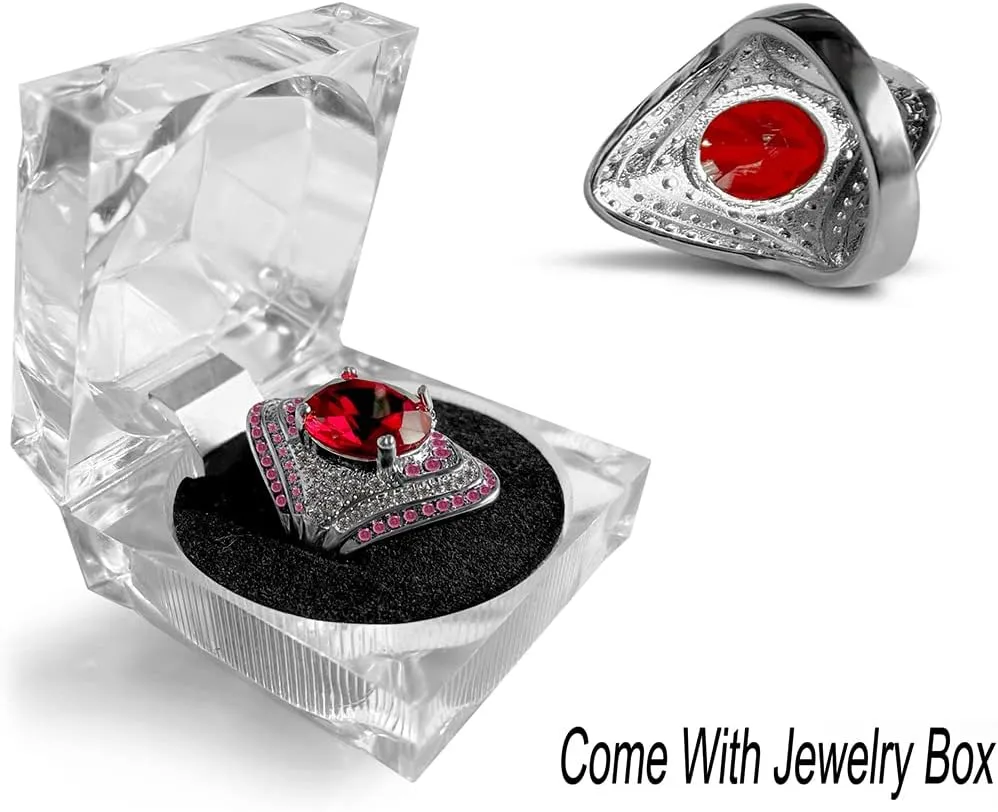 HAIXIAN Red Gemstone Ring for Women,Platinum Plated Crystal Ring Jewelry for Her