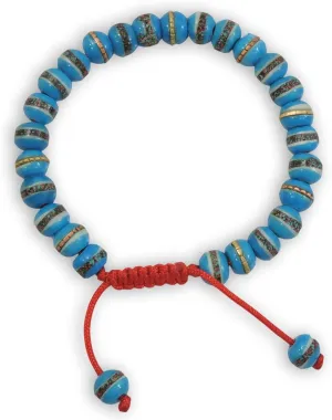 Hands Of Tibet Tibetan Prayer Mala Embedded Medicine Bracelet Yoga Healing Beads Adjustable Wrist Mala for Meditation Many Color Choices (Sky Blue)