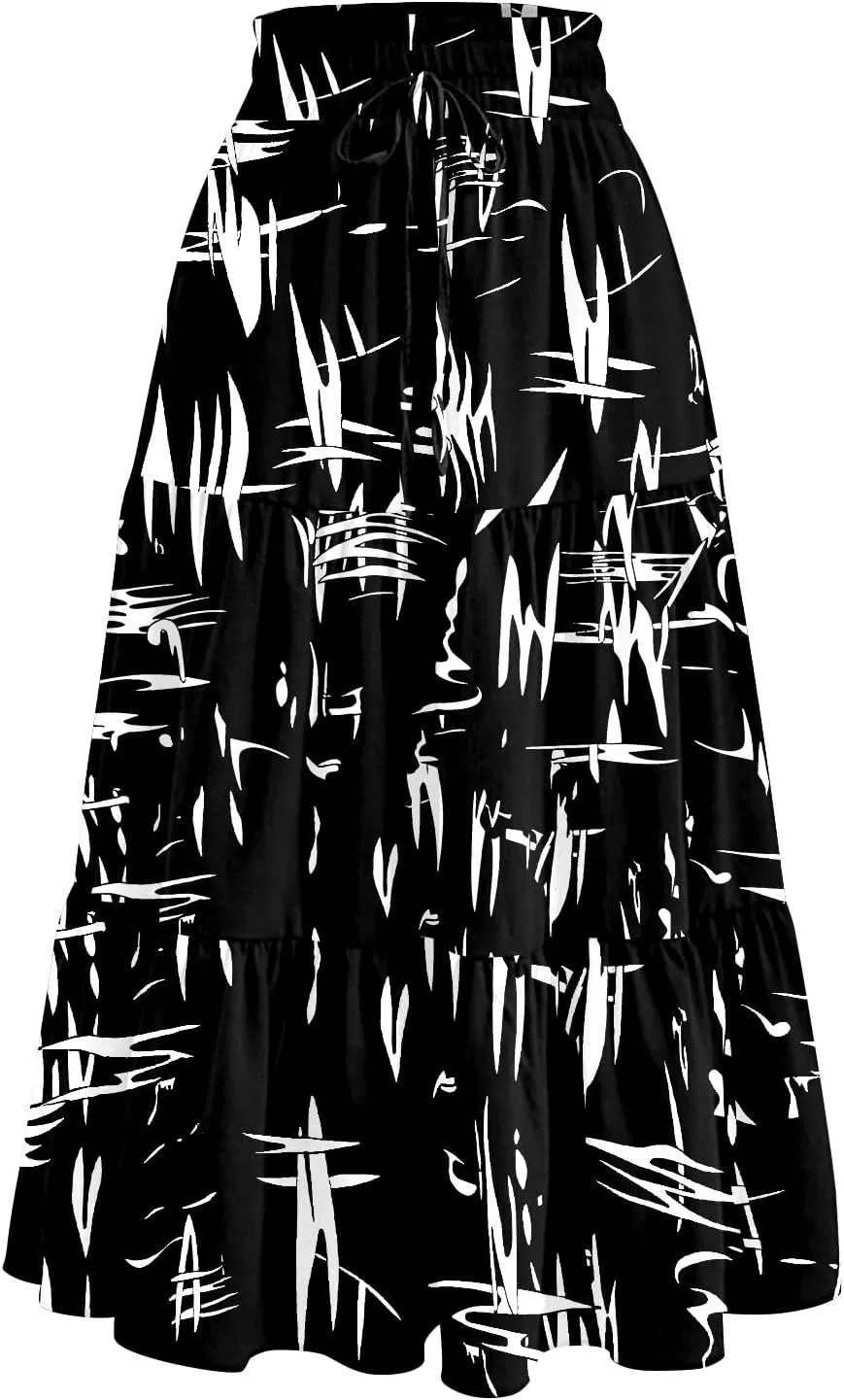 HAVUITYY Women's Midi Skirt Summer Casual Pockets Elastic High Waist Drawstring Flowy Trendy Ditzy Floral Print Long Skirts