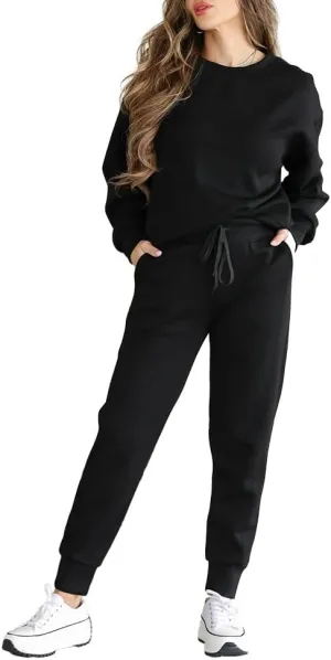HBQ Sweatsuits For Women Sets 2 Piece Outfits Crewneck Sweatshirts Pullover Tops And Jogger Pants Tracksuits Lounge Set