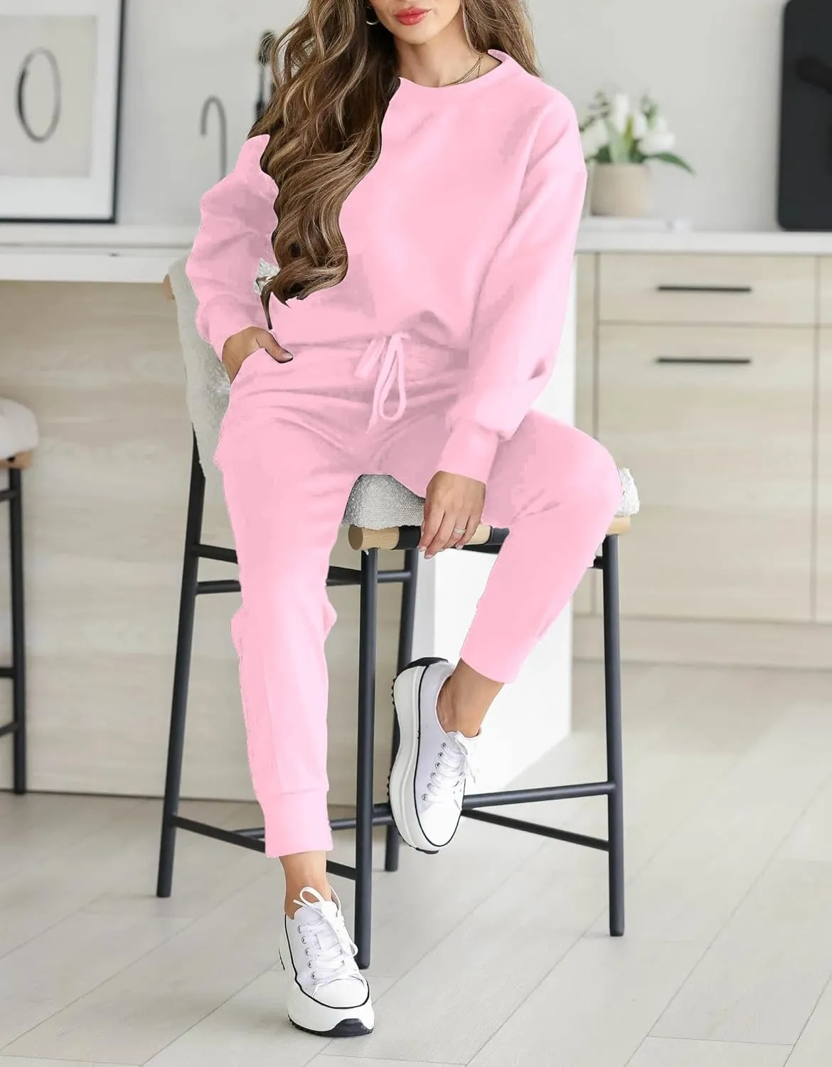 HBQ Sweatsuits For Women Sets 2 Piece Outfits Crewneck Sweatshirts Pullover Tops And Jogger Pants Tracksuits Lounge Set