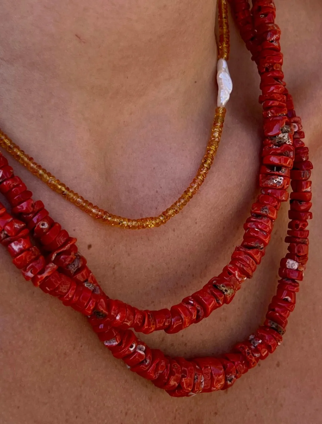 Heishi Coral Necklace