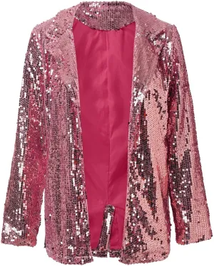 Helluva Boss Women's Sequin Jackets Open Front Blazer Shiny Jacket Casual Long Sleeve Sparkly Cardigan Coat