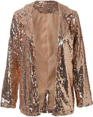 Helluva Boss Women's Sequin Jackets Open Front Blazer Shiny Jacket Casual Long Sleeve Sparkly Cardigan Coat