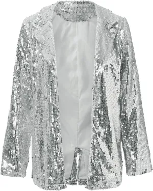 Helluva Boss Women's Sequin Jackets Open Front Blazer Shiny Jacket Casual Long Sleeve Sparkly Cardigan Coat