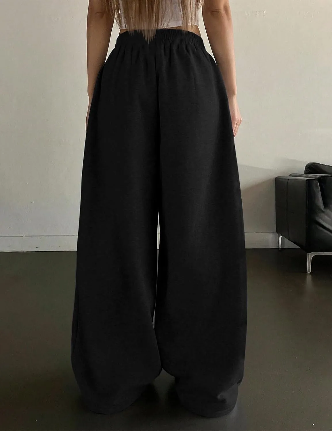 HeSaYep Fleece Lined Sweatpants for Women Winter Warm Wide Leg Drawstring Cuffs Baggy Sweat Pants with Pockets