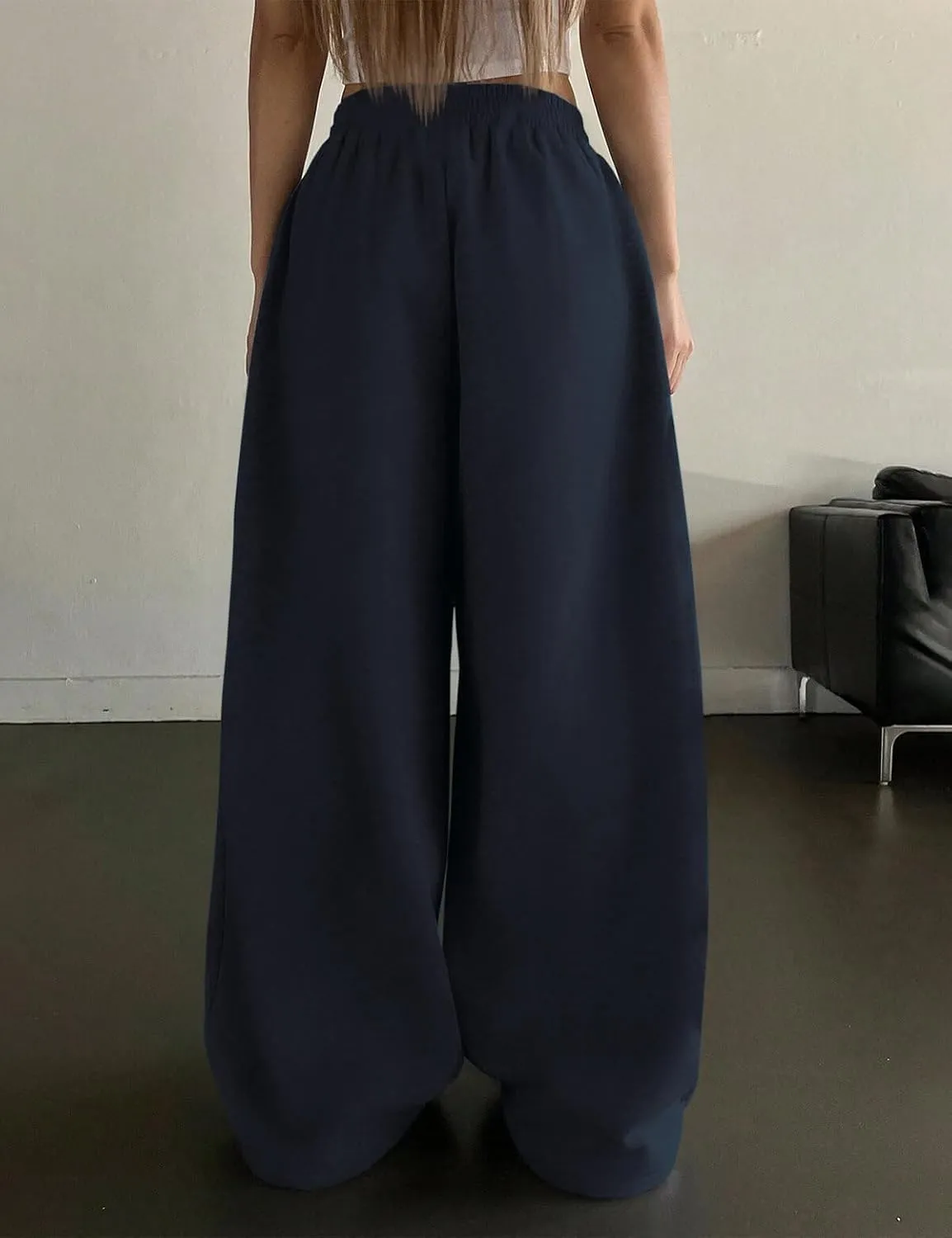 HeSaYep Fleece Lined Sweatpants for Women Winter Warm Wide Leg Drawstring Cuffs Baggy Sweat Pants with Pockets