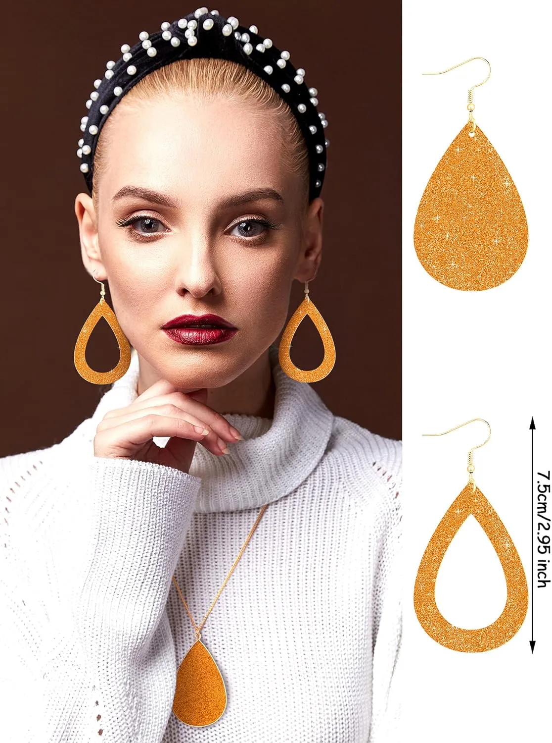 Hicarer 4 Pieces Women's Glitter Jewelry Set Bridal Wedding Multi-Layer Bracelet Faux Leather Dangle Earrings Necklace