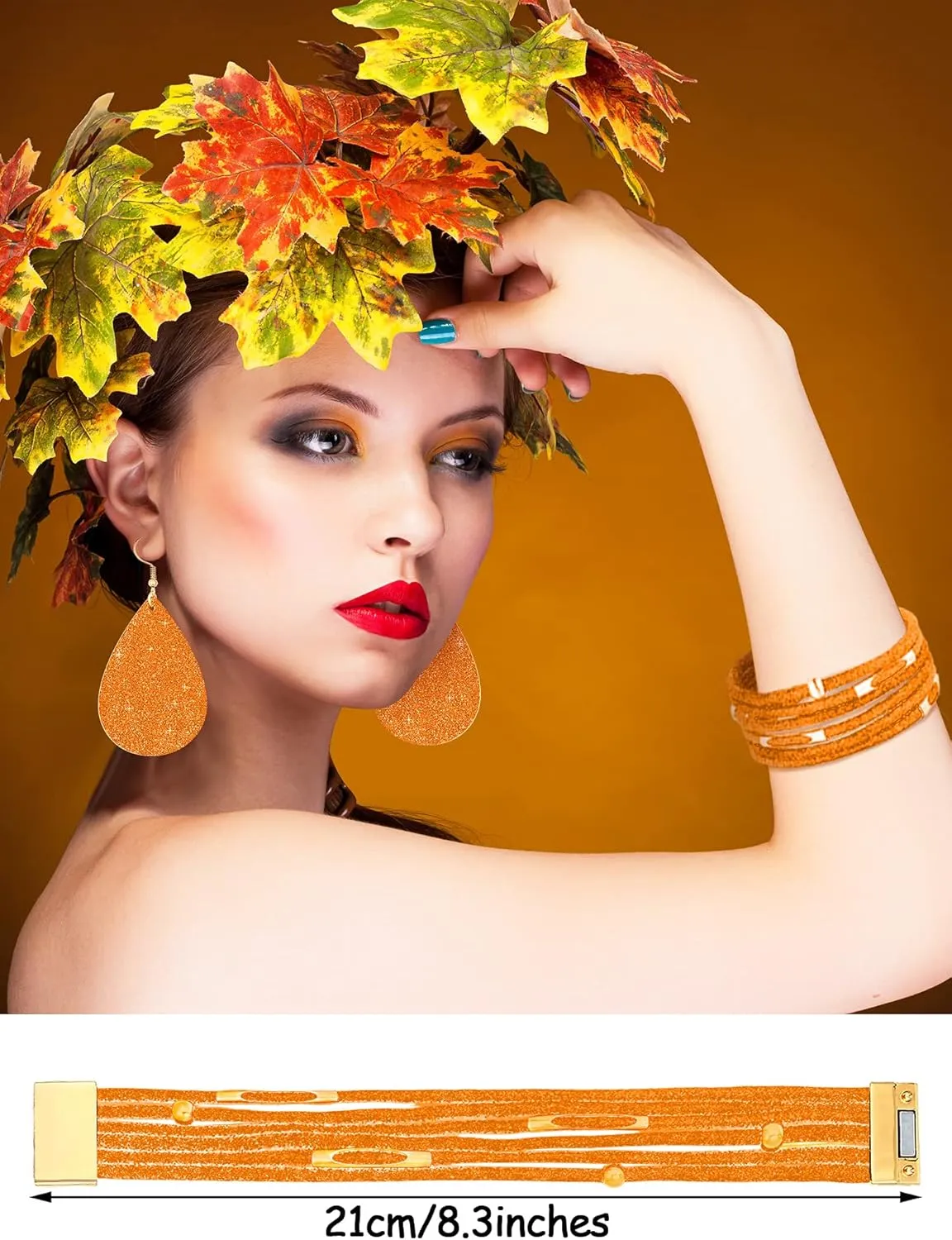 Hicarer 4 Pieces Women's Glitter Jewelry Set Bridal Wedding Multi-Layer Bracelet Faux Leather Dangle Earrings Necklace