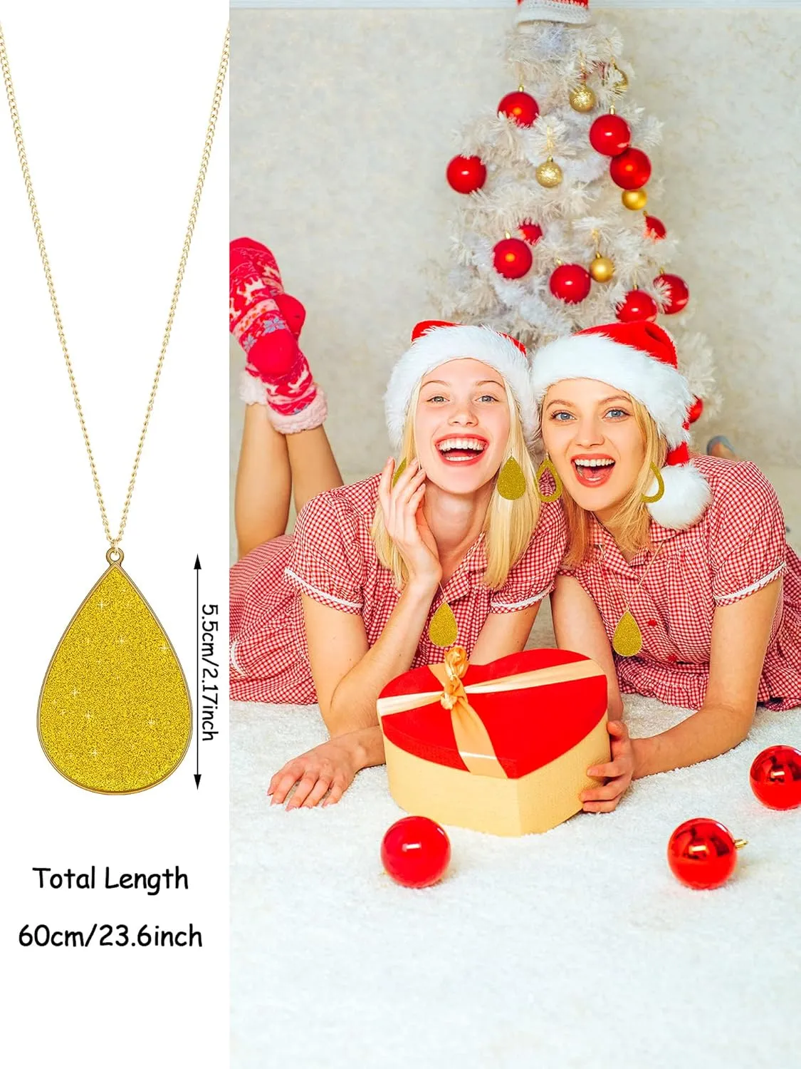 Hicarer 4 Pieces Women's Glitter Jewelry Set Bridal Wedding Multi-Layer Bracelet Faux Leather Dangle Earrings Necklace
