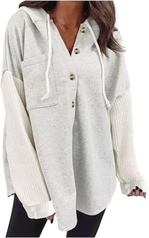 Hoodies for Women Oversized Sweatshirts Womens Loose Fit Casual Long Sleeve Button Hooded Sweatshirt Hoodie with Pockets