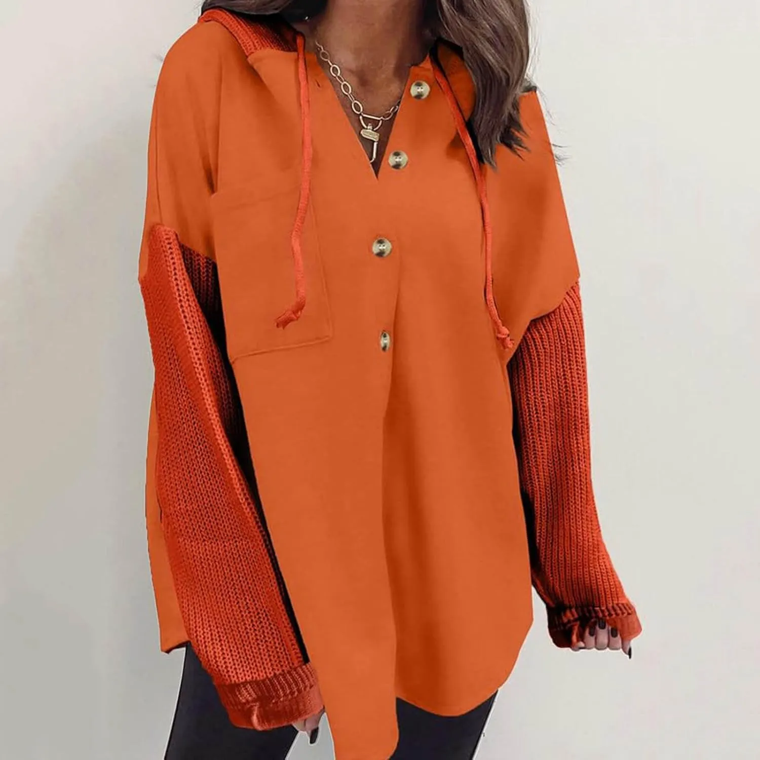 Hoodies for Women Oversized Sweatshirts Womens Loose Fit Casual Long Sleeve Button Hooded Sweatshirt Hoodie with Pockets