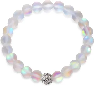 Hope Inspired Kids Size Mermaid Glass Friendship Bracelet with Frosted White 8 mm Moonstone Beads