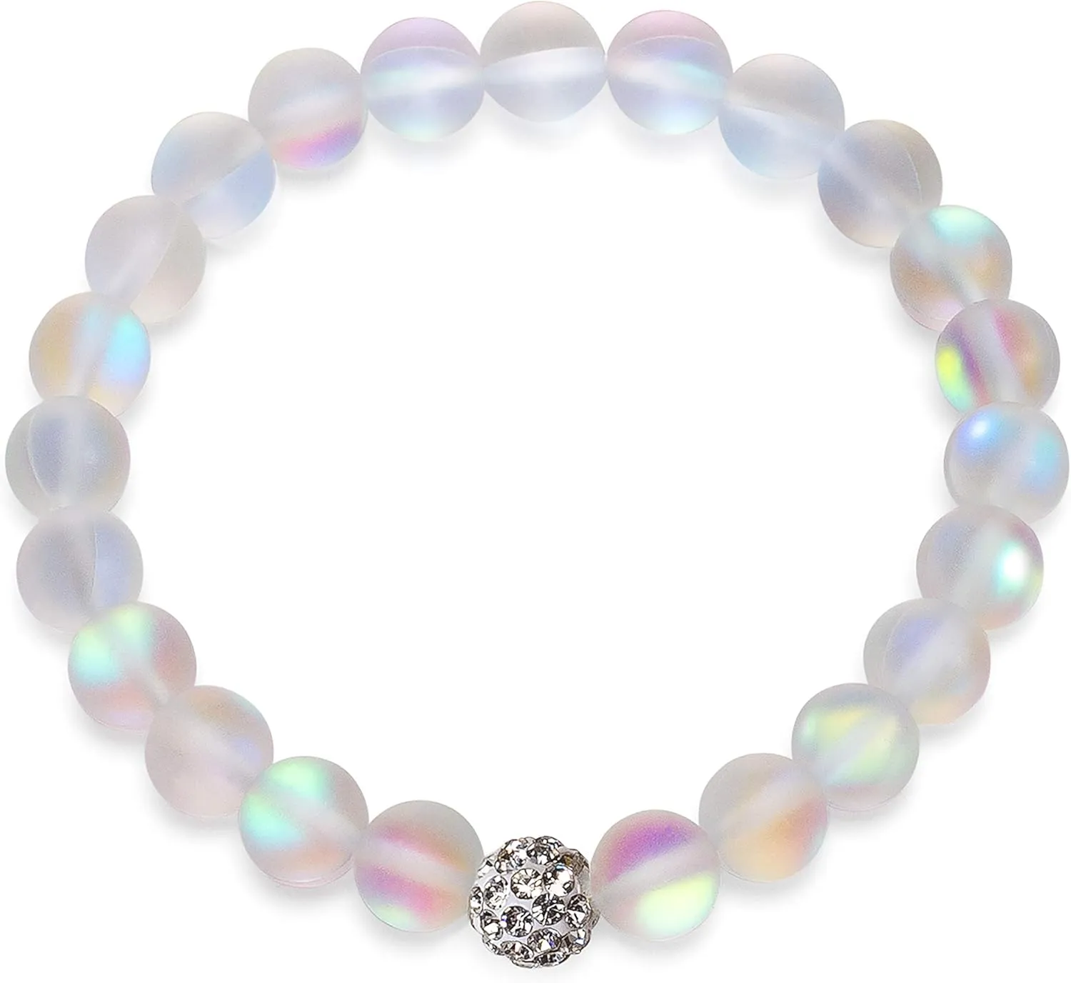 Hope Inspired Kids Size Mermaid Glass Friendship Bracelet with Frosted White 8 mm Moonstone Beads