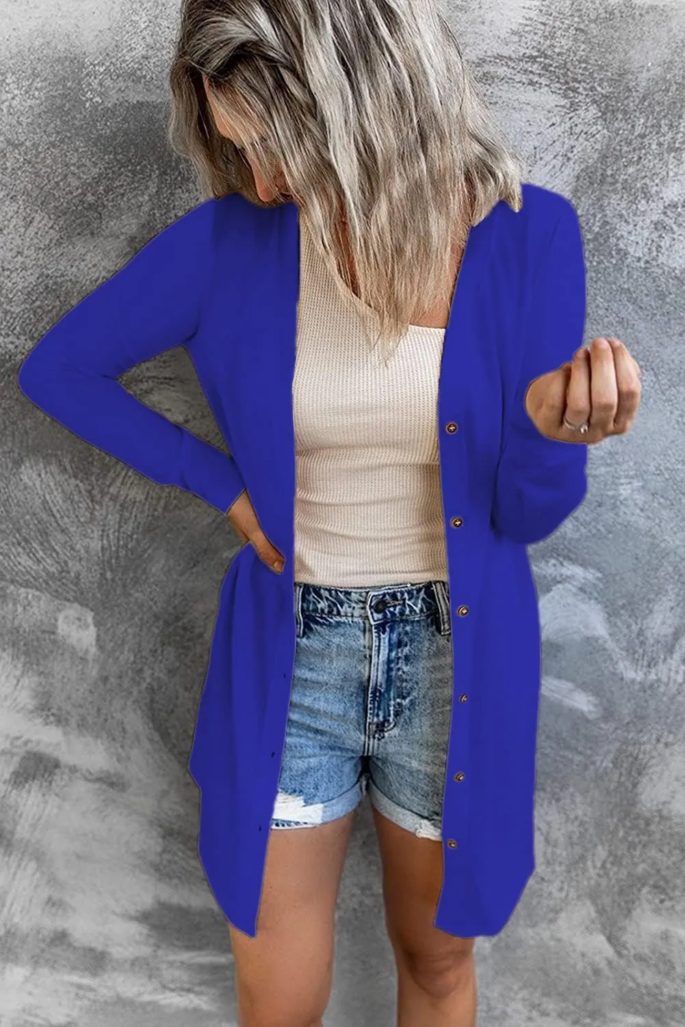 Hount Women's Lightweight Open Front Cardigans Button Down Long Sleeve Cardigan Outwear