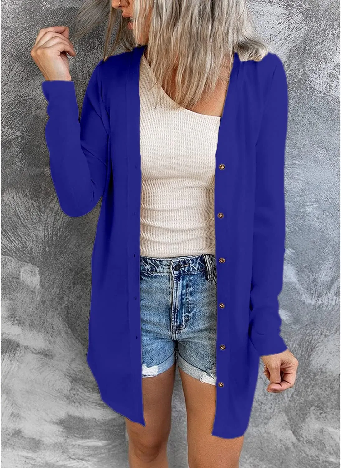 Hount Women's Lightweight Open Front Cardigans Button Down Long Sleeve Cardigan Outwear