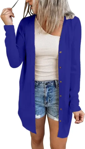 Hount Women's Lightweight Open Front Cardigans Button Down Long Sleeve Cardigan Outwear