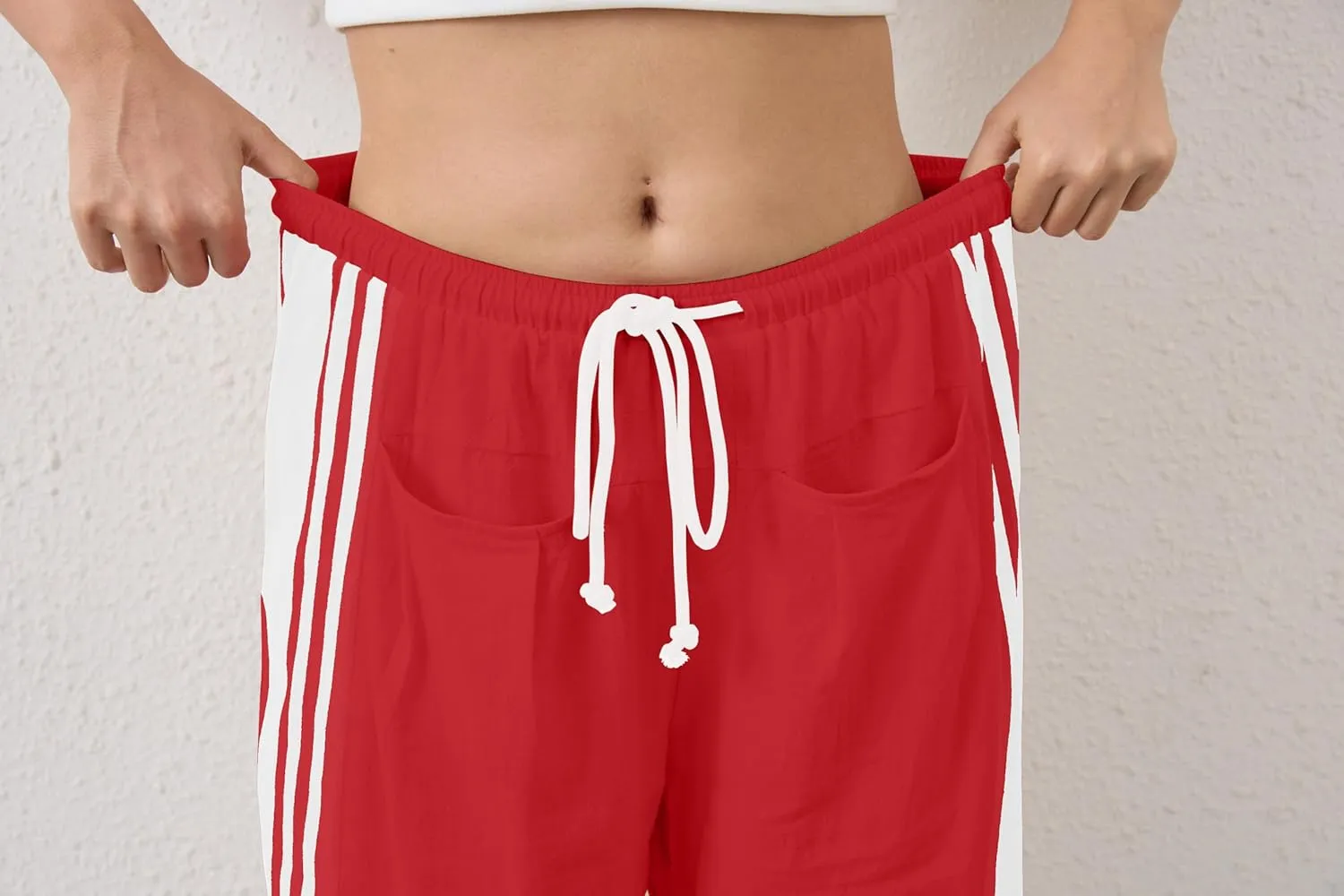 Hudson Canyon Striped Pants for Women Wide Leg Drawstring Waist High Rise Pant Baggy Casual Trousers with Pockets