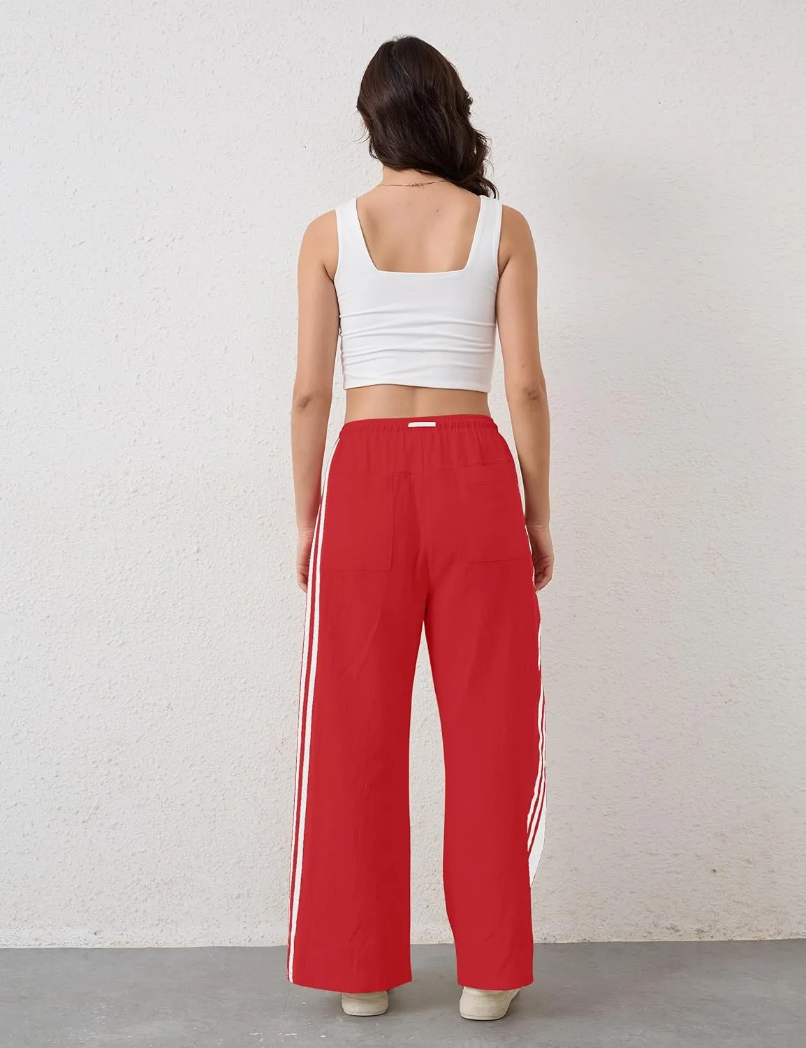 Hudson Canyon Striped Pants for Women Wide Leg Drawstring Waist High Rise Pant Baggy Casual Trousers with Pockets