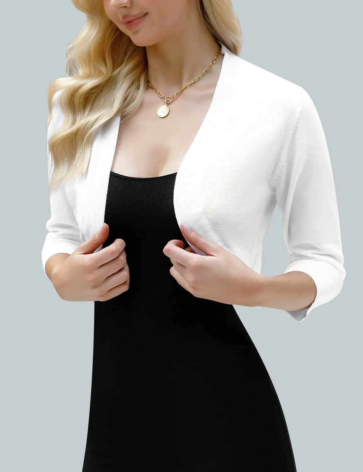 iClosam Womens 3/4 Sleeve Open Front Bolero Shrug Cropped Cardigans Knit Sweater Jacket