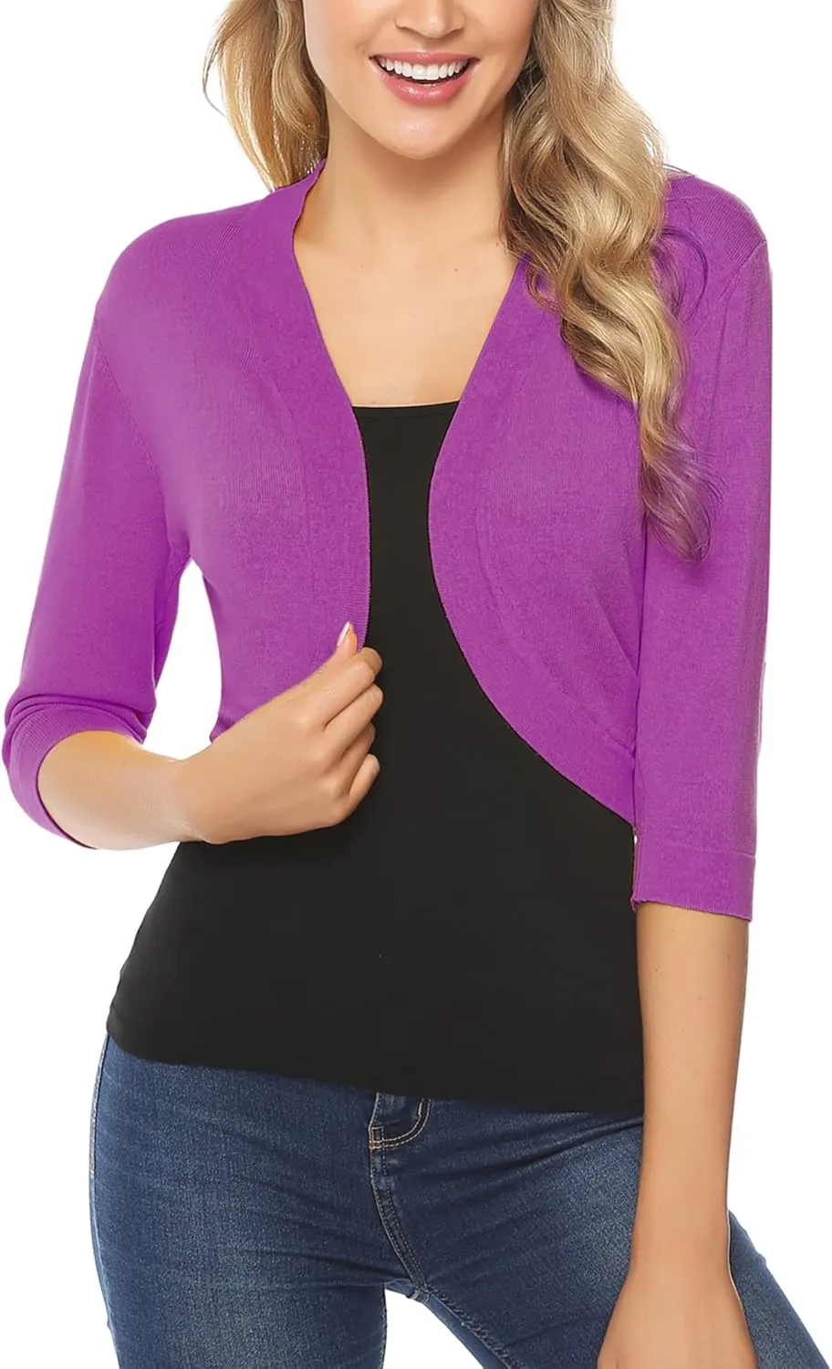 iClosam Womens 3/4 Sleeve Open Front Bolero Shrug Cropped Cardigans Knit Sweater Jacket