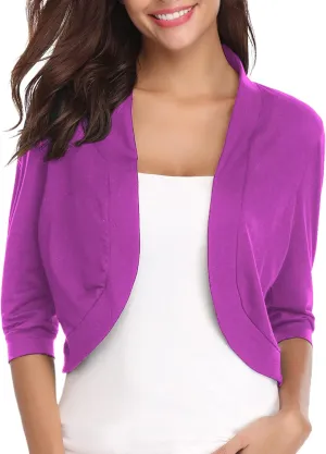 iClosam Womens 3/4 Sleeve Open Front Bolero Shrug Cropped Cardigans Knit Sweater Jacket