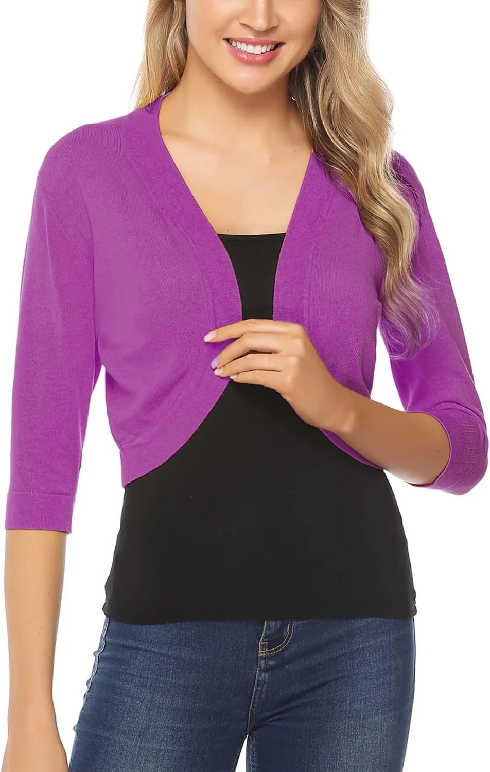 iClosam Womens 3/4 Sleeve Open Front Bolero Shrug Cropped Cardigans Knit Sweater Jacket