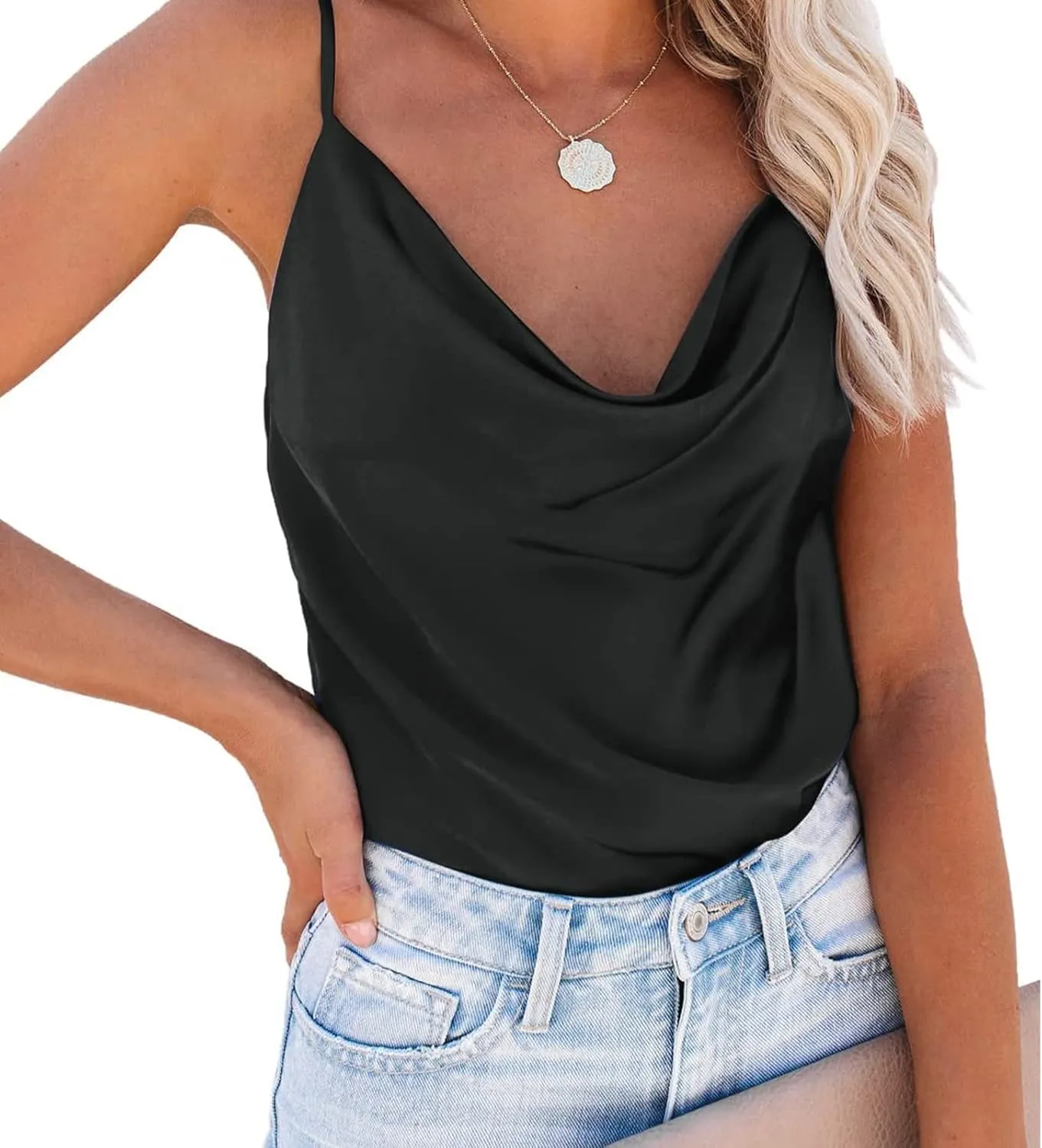 Infashule Silk Tops for Women Y2K Shirt Cute Crop Top Cowl Neck Blouses Cami Shirts