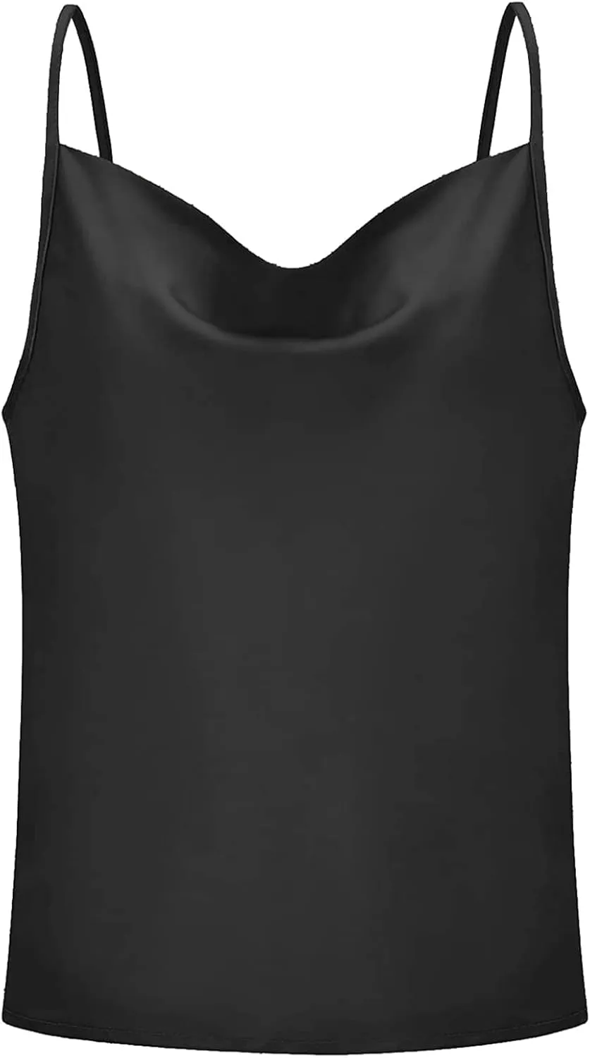Infashule Silk Tops for Women Y2K Shirt Cute Crop Top Cowl Neck Blouses Cami Shirts