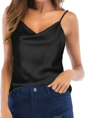 Infashule Silk Tops for Women Y2K Shirt Cute Crop Top Cowl Neck Blouses Cami Shirts