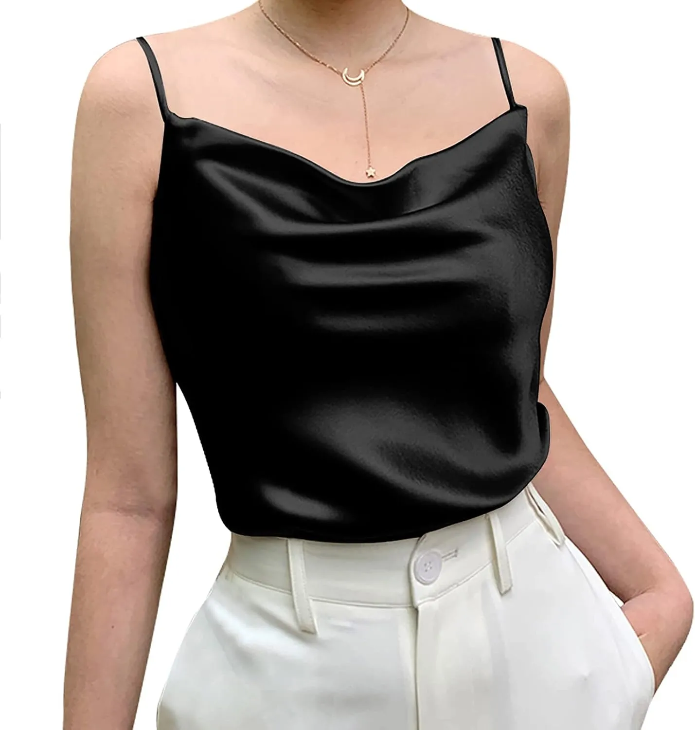Infashule Silk Tops for Women Y2K Shirt Cute Crop Top Cowl Neck Blouses Cami Shirts