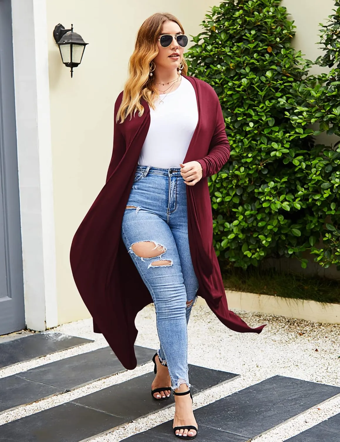 IN'VOLAND Women's Plus Size Cardigan Long Sleeve Open Front Drape Cardigans Lightweight Long DusterL-5XL