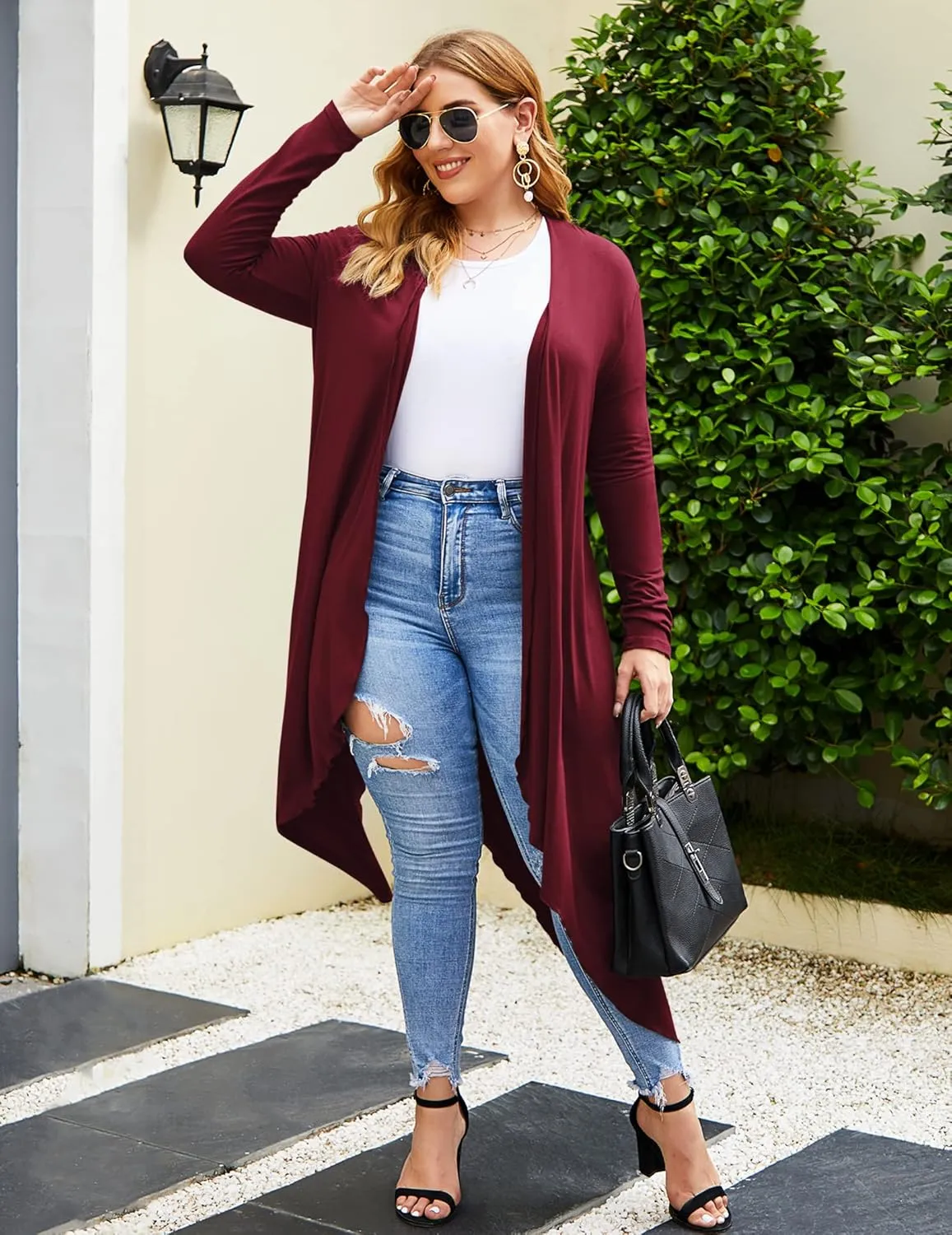 IN'VOLAND Women's Plus Size Cardigan Long Sleeve Open Front Drape Cardigans Lightweight Long DusterL-5XL