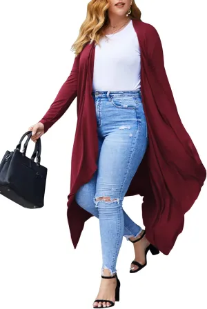 IN'VOLAND Women's Plus Size Cardigan Long Sleeve Open Front Drape Cardigans Lightweight Long DusterL-5XL