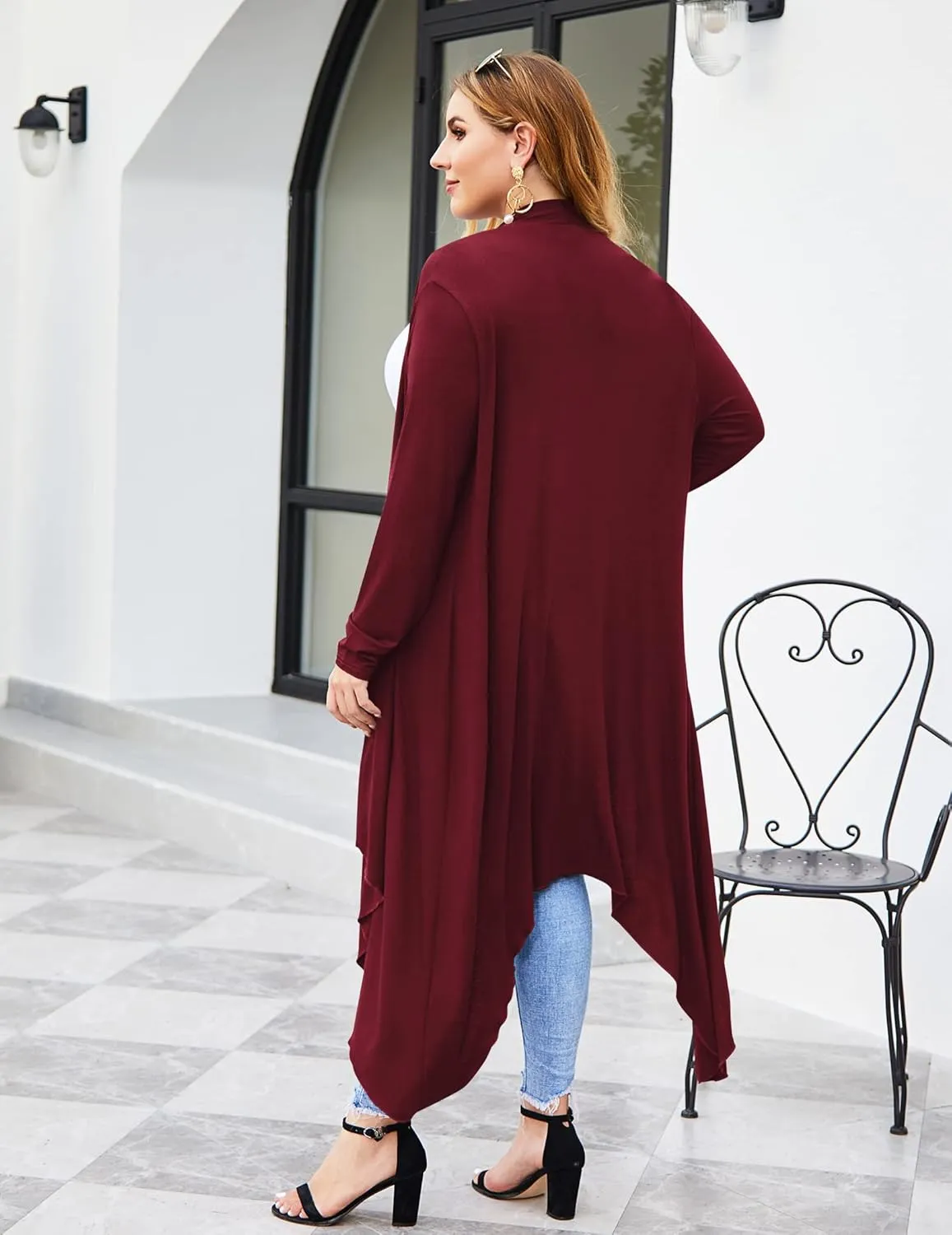 IN'VOLAND Women's Plus Size Cardigan Long Sleeve Open Front Drape Cardigans Lightweight Long DusterL-5XL