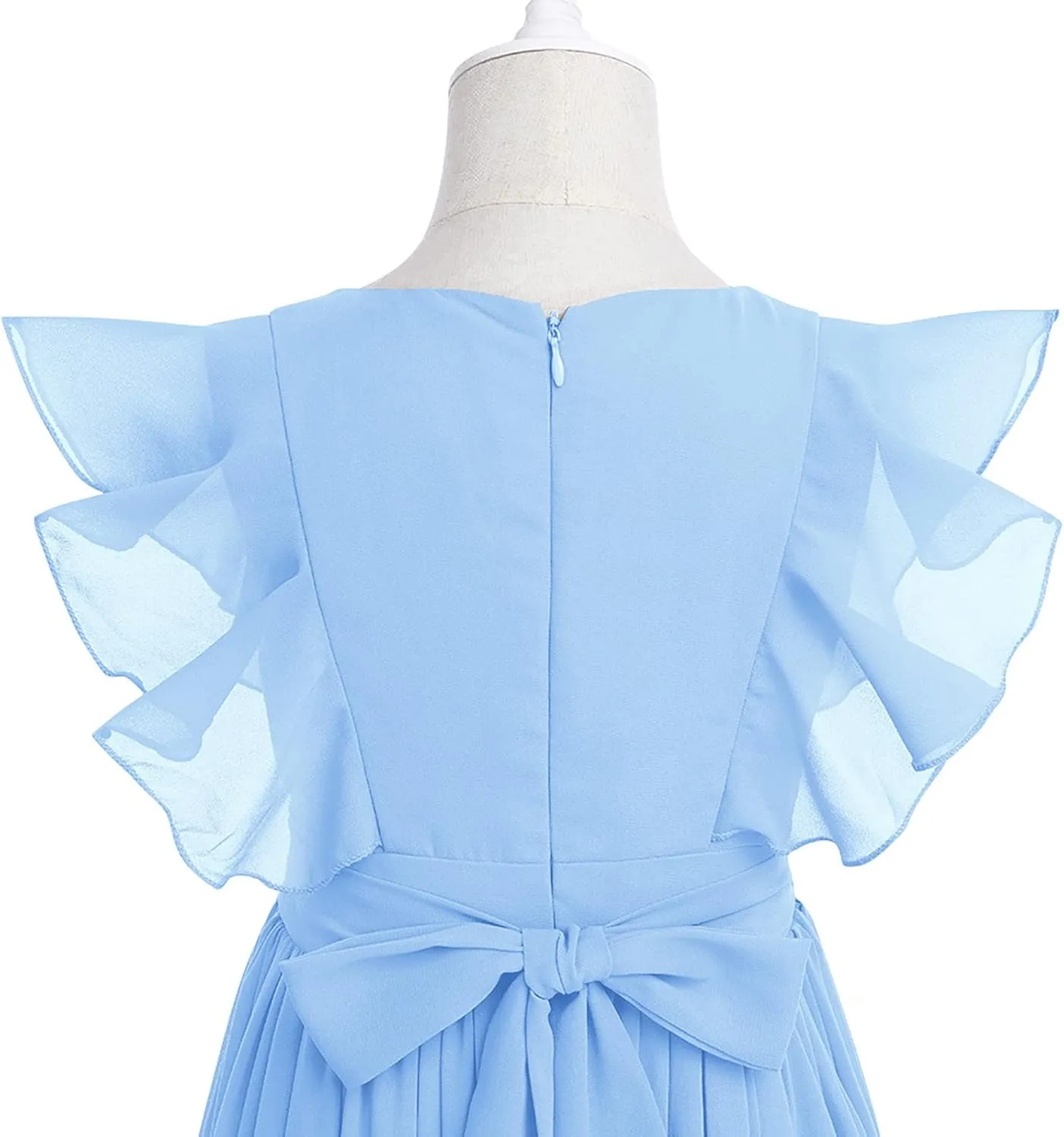 IWEMEK Chiffon Flower Girl Dresses Flutter Sleeves Long Dress Wedding Pageant Bridesmaid Ball Gown A Line Floor Length Dress