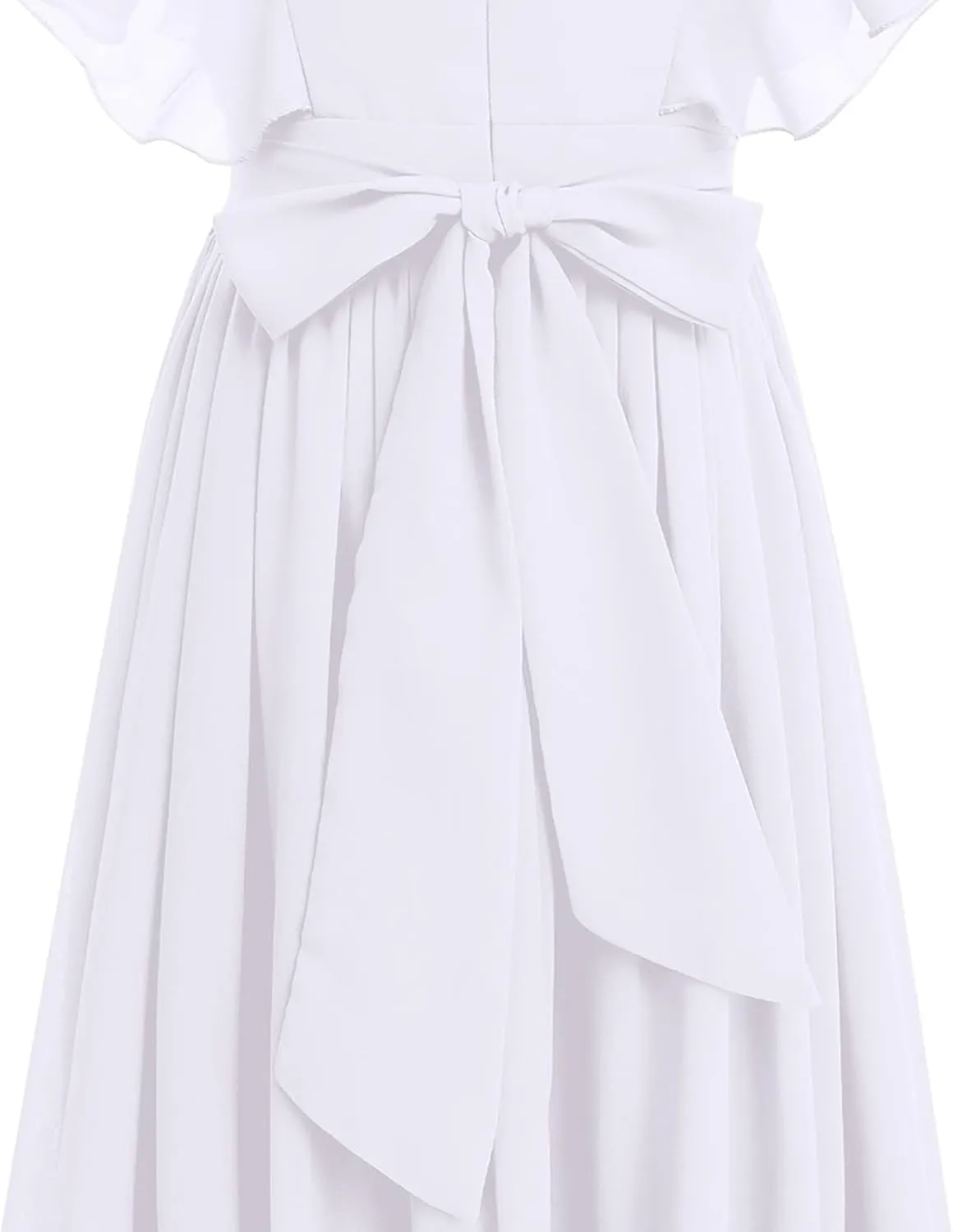 IWEMEK Chiffon Flower Girl Dresses Flutter Sleeves Long Dress Wedding Pageant Bridesmaid Ball Gown A Line Floor Length Dress
