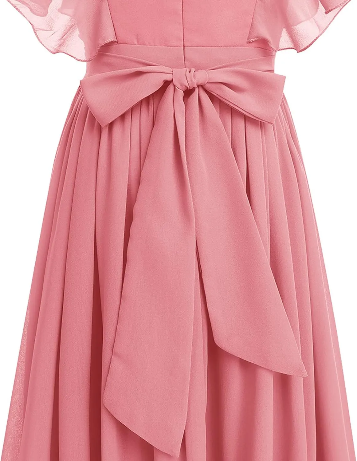 IWEMEK Chiffon Flower Girl Dresses Flutter Sleeves Long Dress Wedding Pageant Bridesmaid Ball Gown A Line Floor Length Dress