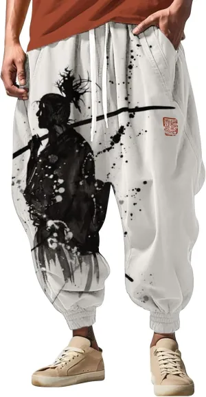 Japanese Drop Crotch Trousers Casual Drawstring Men Elastic Waist with Pockets Waist Men's Mens Hip Hop Harem Pants