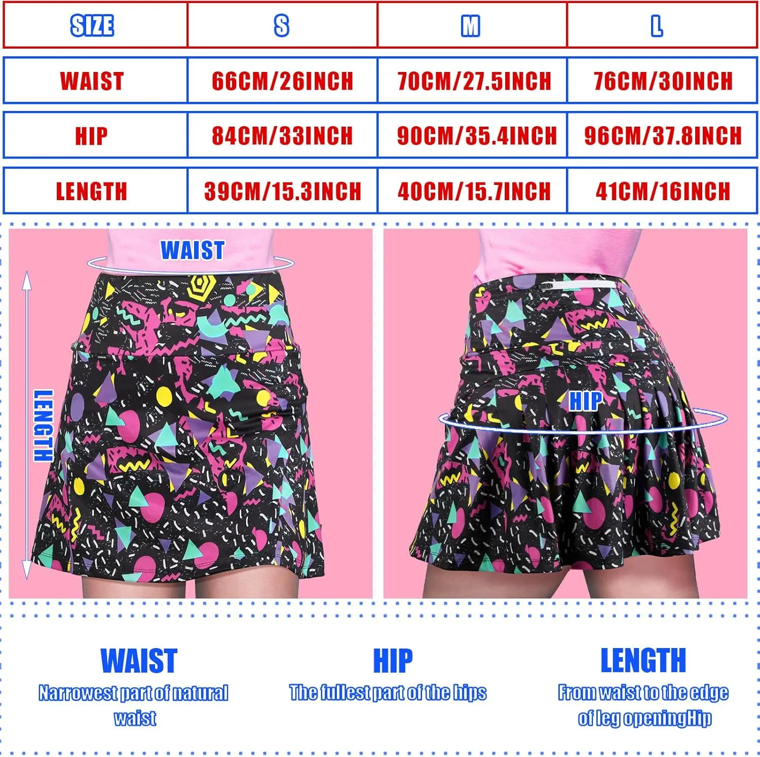 JenPen Retro 80s 90s Skirt for Women Tennis Skirt Golf High Waisted Athletic with Pockets for Retro Halloween Party