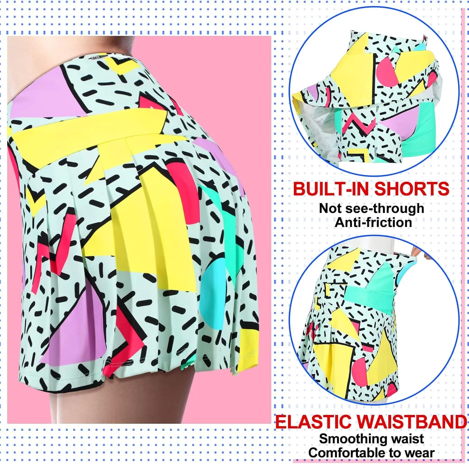 JenPen Retro 80s 90s Skirt for Women Tennis Skirt Golf High Waisted Athletic with Pockets for Retro Halloween Party