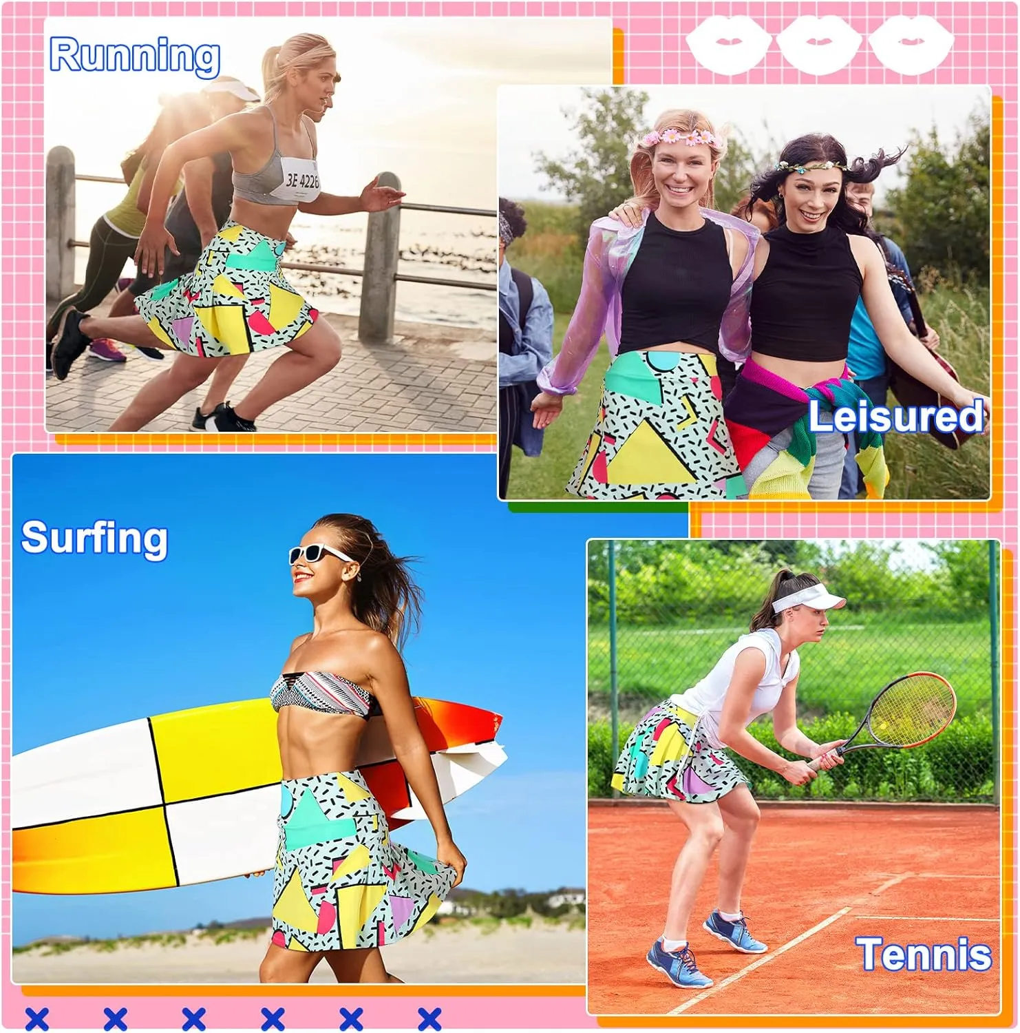 JenPen Retro 80s 90s Skirt for Women Tennis Skirt Golf High Waisted Athletic with Pockets for Retro Halloween Party