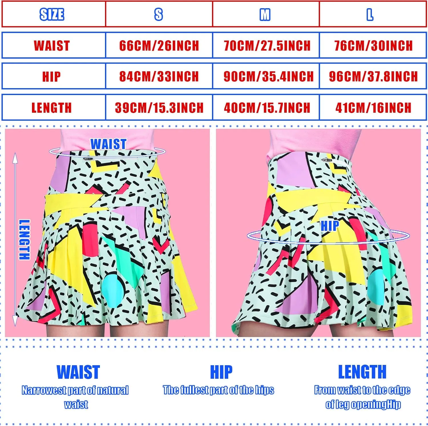 JenPen Retro 80s 90s Skirt for Women Tennis Skirt Golf High Waisted Athletic with Pockets for Retro Halloween Party